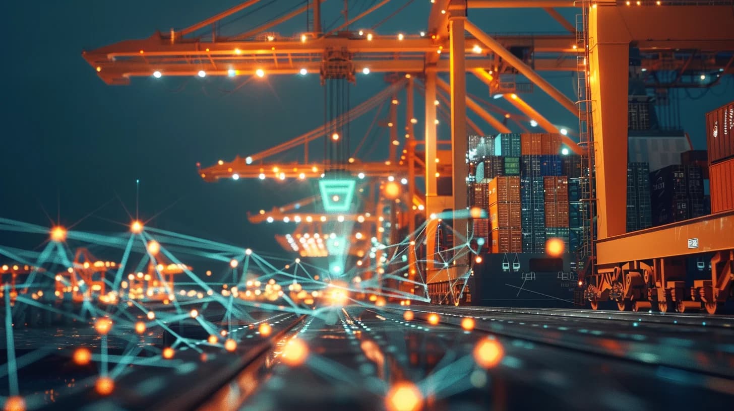 스마트 컨테이너 터미널과 AI 운영을 상징하는 광각 이미지
